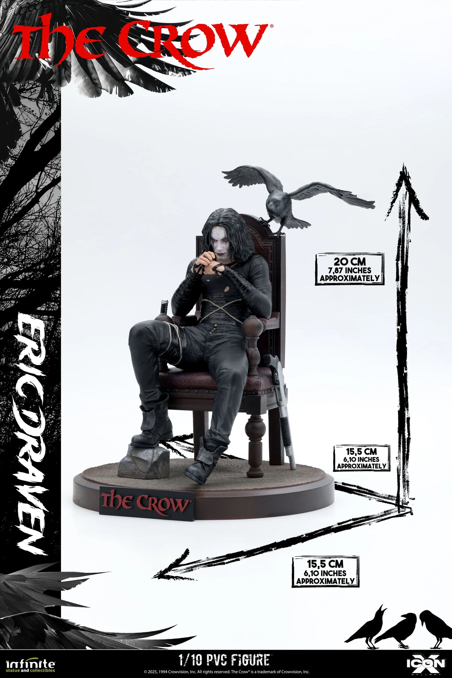INFINITE STATUE CROW ERIC DRAVEN ICON X PVC 1/10 STATUA H 20 cm - D 15.5 cm / H 7.87 in - D 6.10 in