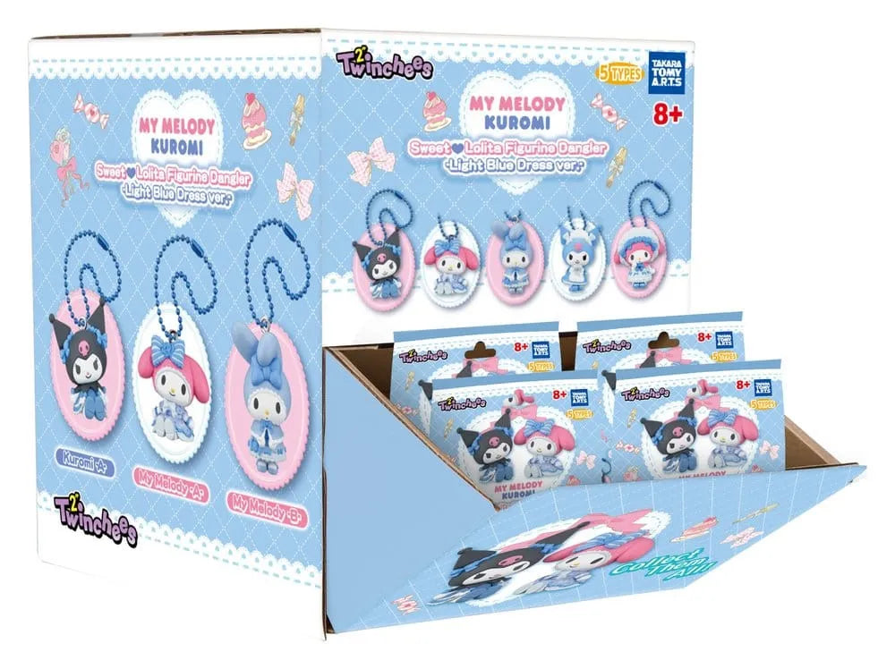 TOMY MY MELODY & KUROMI TWINCHEES SWEET LOLITA FIGURINE DANGLER - LIGHT BLUE DRESS VER. DISPLAY (24) MINI FIGURA 5 cm