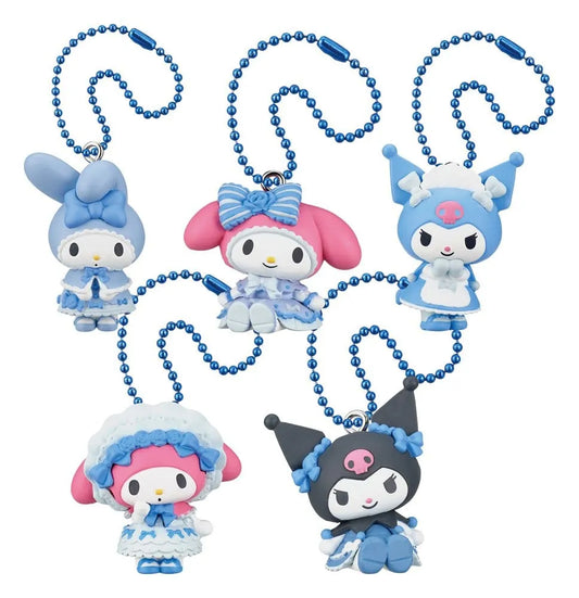 TOMY MY MELODY & KUROMI TWINCHEES SWEET LOLITA FIGURINE DANGLER - LIGHT BLUE DRESS VER. DISPLAY (24) MINI FIGURA 5 cm
