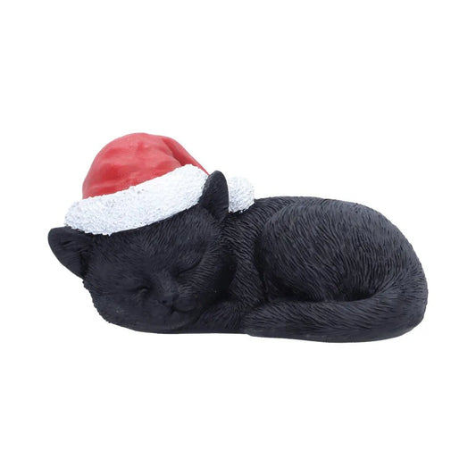 NEMESIS NOW BLACK CAT SLEEPING SANTA HAT FIGURA 9.5 cm