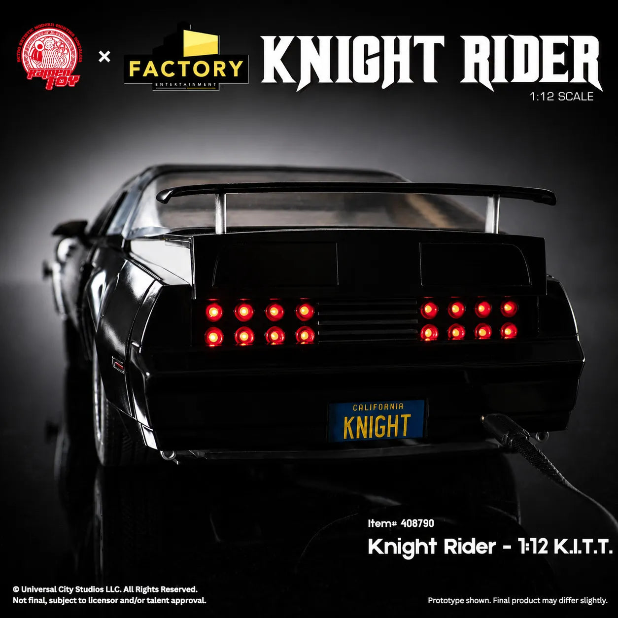 RAMEN TOY KNIGHT RIDER 1:12 SCALE KITT VEHICLE & MICHAEL KNIGHT REPLICA 40 cm