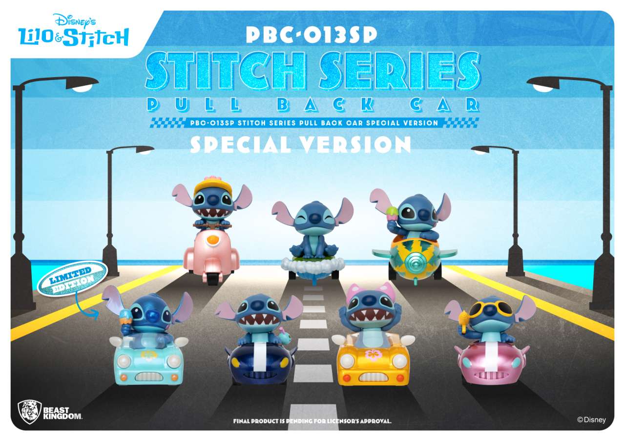 BEAST KINGDOM STITCH PULL BACK CAR SPECIAL VER. DISPALY (6) MINI FIGURA 5 cm