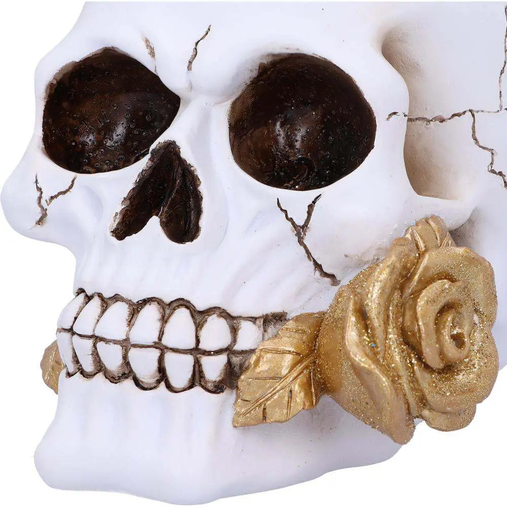 NEMESIS NOW - FATE SKULL GOTHIC FLORAL FATE GOLDEN ROSE FIGURA 17.5 cm