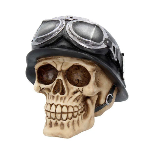 NEMESIS NOW SKULL HAT IRON CROSS HELMET BIKER STATUA 15.5 cm