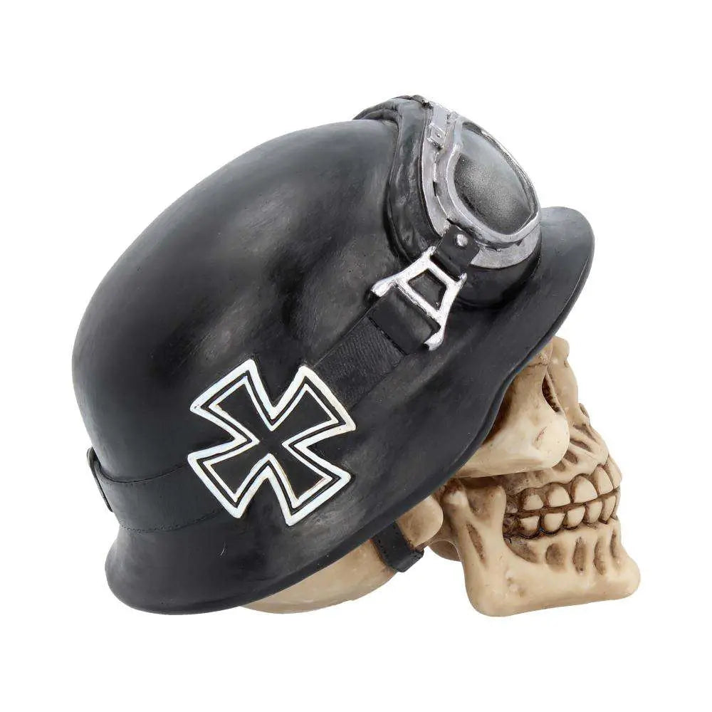 NEMESIS NOW SKULL HAT IRON CROSS HELMET BIKER STATUA 15.5 cm