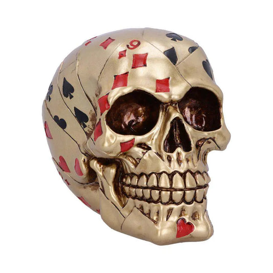 NEMESIS NOW SKULL ORNAMENT HAND GOLDEN PLAYING CARD STATUA 15 cm