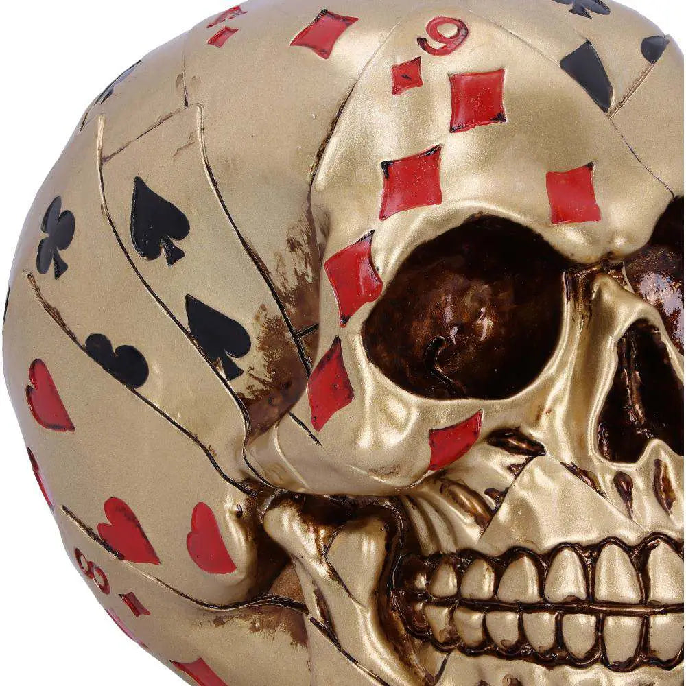 NEMESIS NOW SKULL ORNAMENT HAND GOLDEN PLAYING CARD STATUA 15 cm