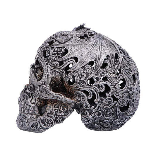 NEMESIS NOW SKULL ORNAMENT SILVER CRANIAL DRAKOS STATUA 19.5 cm