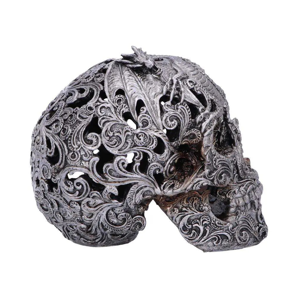 NEMESIS NOW SKULL ORNAMENT SILVER CRANIAL DRAKOS STATUA 19.5 cm