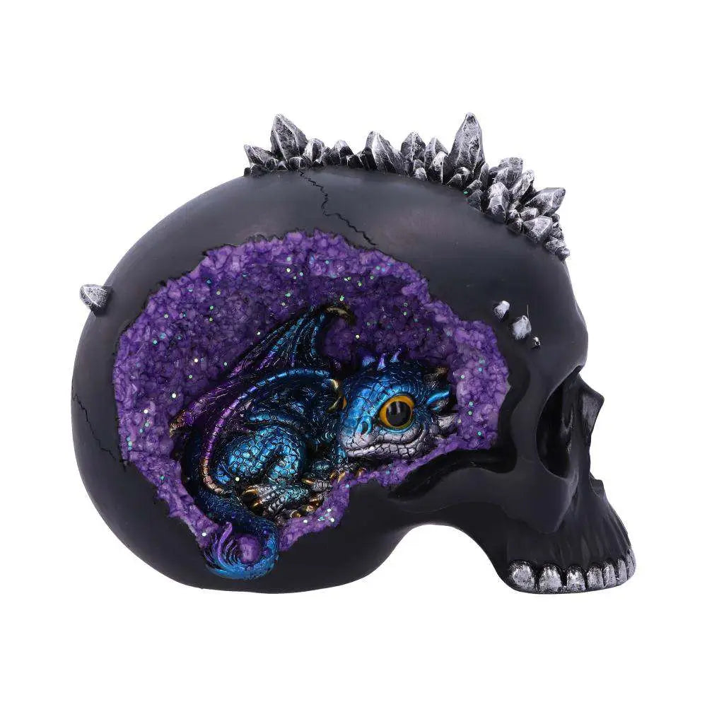 NEMESIS NOW SKULL CRYSTAL CAVE BLACK DRAGON STATUA 16.5 cm