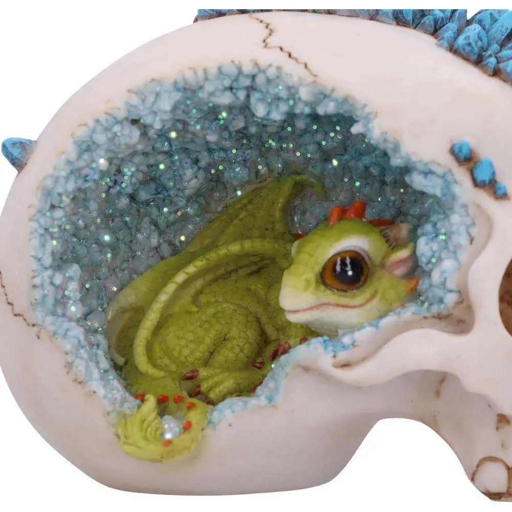NEMESIS NOW SKULL CRYSTAL CAVE BLUE DRAGON STATUA 16.5 cm
