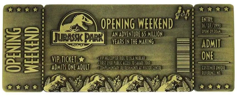 FANATTIK JURASSIC PARK 30TH ANN.LTD.ED. TICKET REPLICA