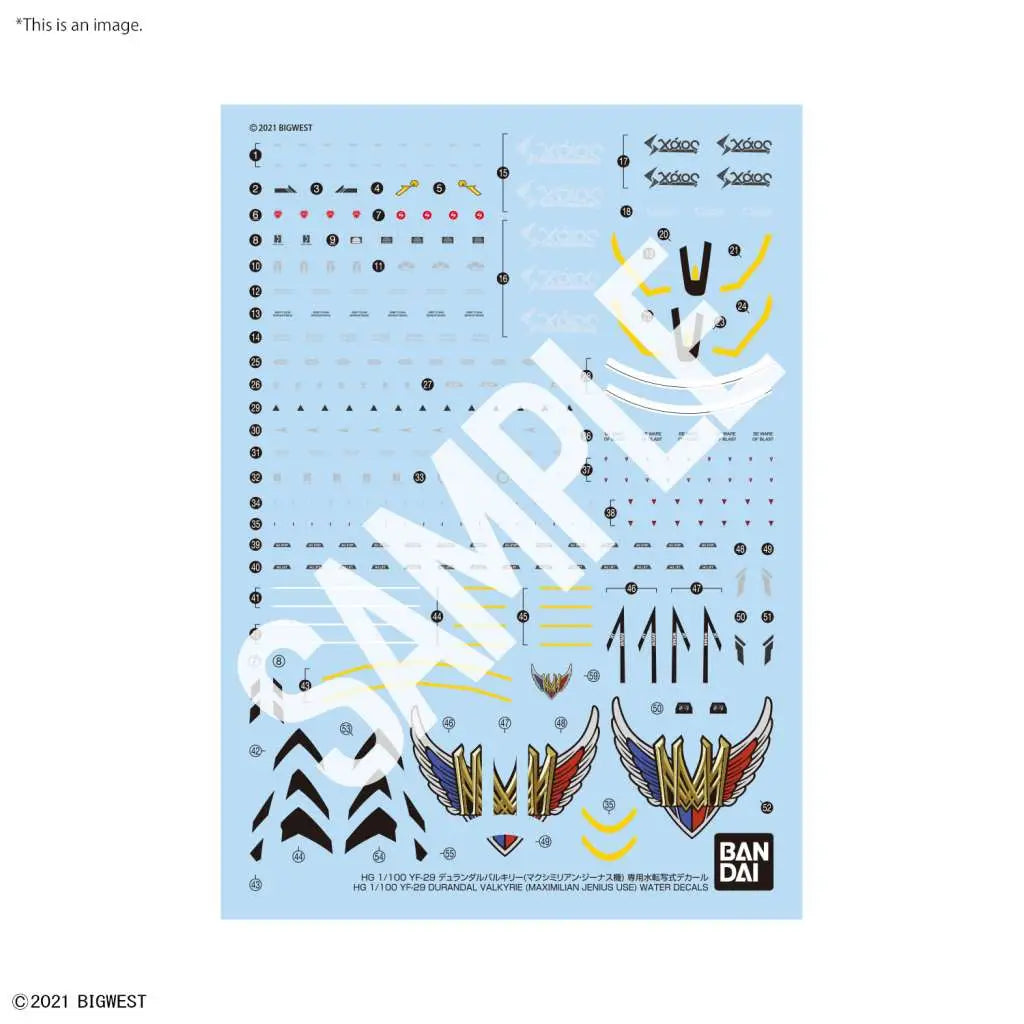 BANDAI HG YF-29 DURANDAL VALKYRIE MAXIMILIAN FULL SET PACK WATER DECALS 1/100 MODEL KIT