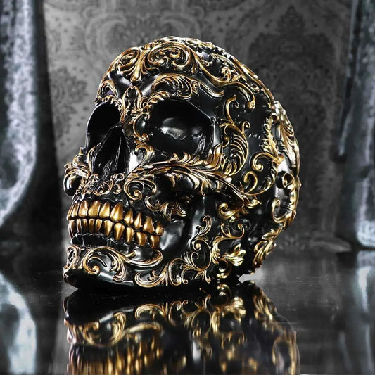 NEMESIS NOW RENAISSANCE BLACK GOLD SKULL FIGURA 19 cm