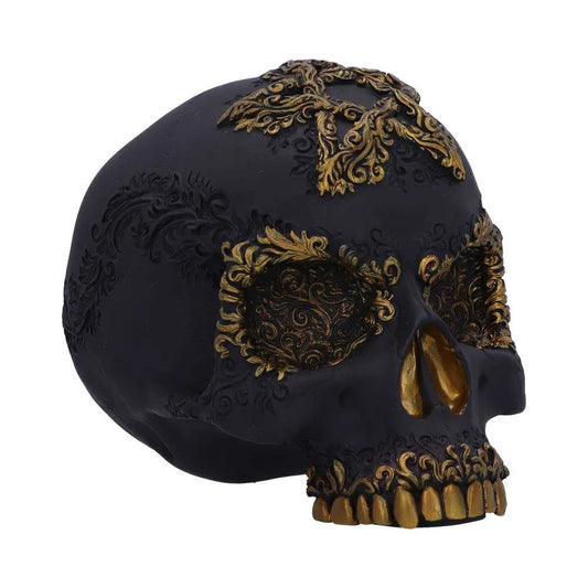 NEMESIS NOW DIVINE DEMISE BLACK GOLD SKULL FIGURA 15.5 cm
