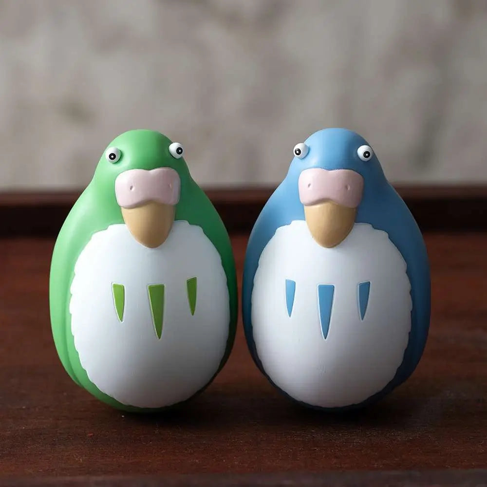 STUDIO GHIBLI - YU-GI-OH! BOY HERON BLUE & GREEN PARAKEET TWO PACK ROLY POLY FIGURINE FIGURA 7.6 cm