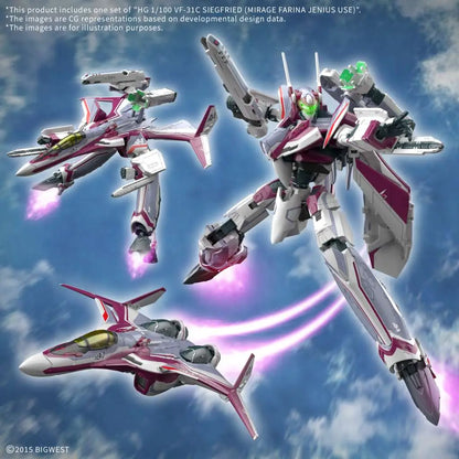 BANDAI HG VF-31C SIEGFRIED MIRAGE FARINA JENIUS USE 1/100 MODEL KIT 13 cm