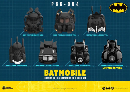 BEAST KINGDOM BATMAN BATMOBILE PULL BACK CAR BLIND BOX SET (6) MINI FIGURA 5 CM