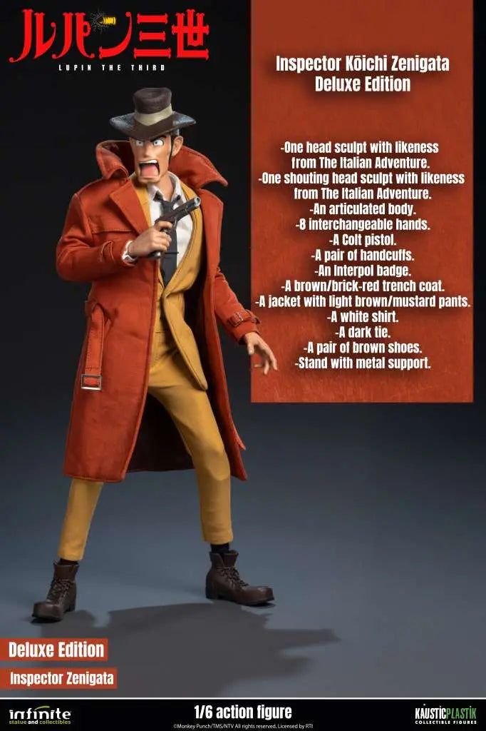 INFINITE STATUE LUPIN 3RD ITALIAN ADVENTURE INSPECTOR ZENIGATA KOICHI DELUXE EDITION 1/6 ACTION FIGURE 32.5 cm