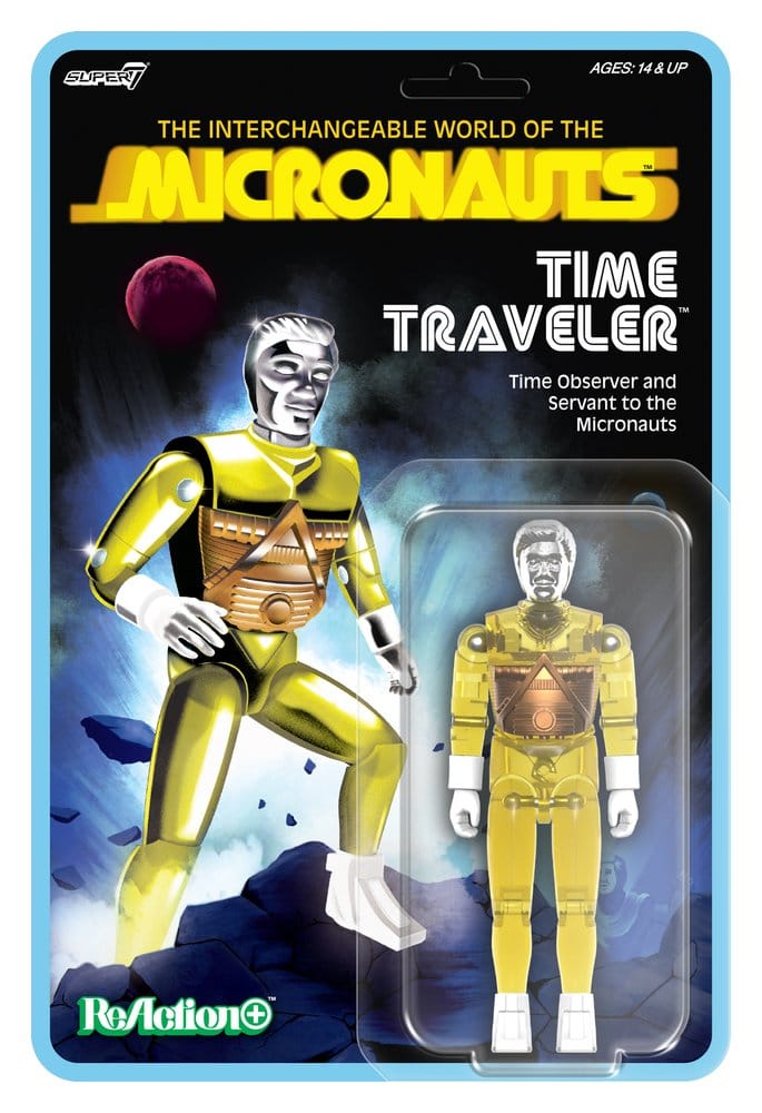 SUPER 7 MICRONAUTS WAVE 03 TIME TRAVELER YELLOW TRANSLUCENT REACTION+ ACTION FIGURE 10 cm