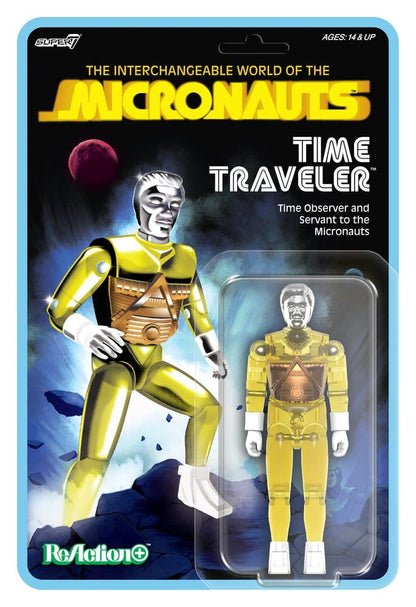 SUPER 7 MICRONAUTS WAVE 03 TIME TRAVELER YELLOW TRANSLUCENT REACTION+ ACTION FIGURE 10 cm