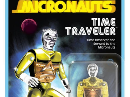 SUPER 7 MICRONAUTS WAVE 03 TIME TRAVELER YELLOW TRANSLUCENT REACTION+ ACTION FIGURE 10 cm