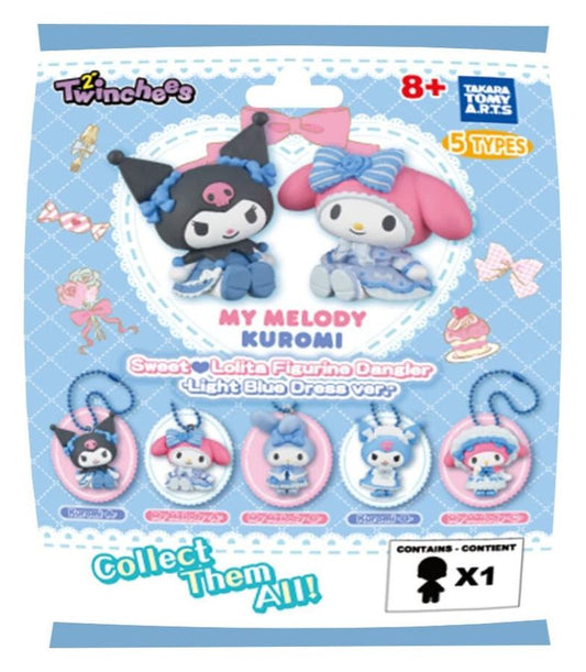 TOMY MY MELODY & KUROMI TWINCHEES SWEET LOLITA FIGURINE DANGLER - LIGHT BLUE DRESS VER. DISPLAY (24) MINI FIGURA 5 cm