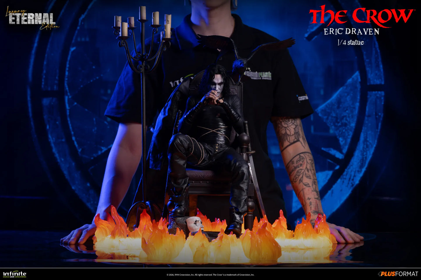 INFINITE STATUE CROW ERIC DRAVEN LUXURY ETERNAL EDITION PLUS FORMAT 1/4 STATUA reg.base 52x51x42.5cm - flame base 56x51x57cm