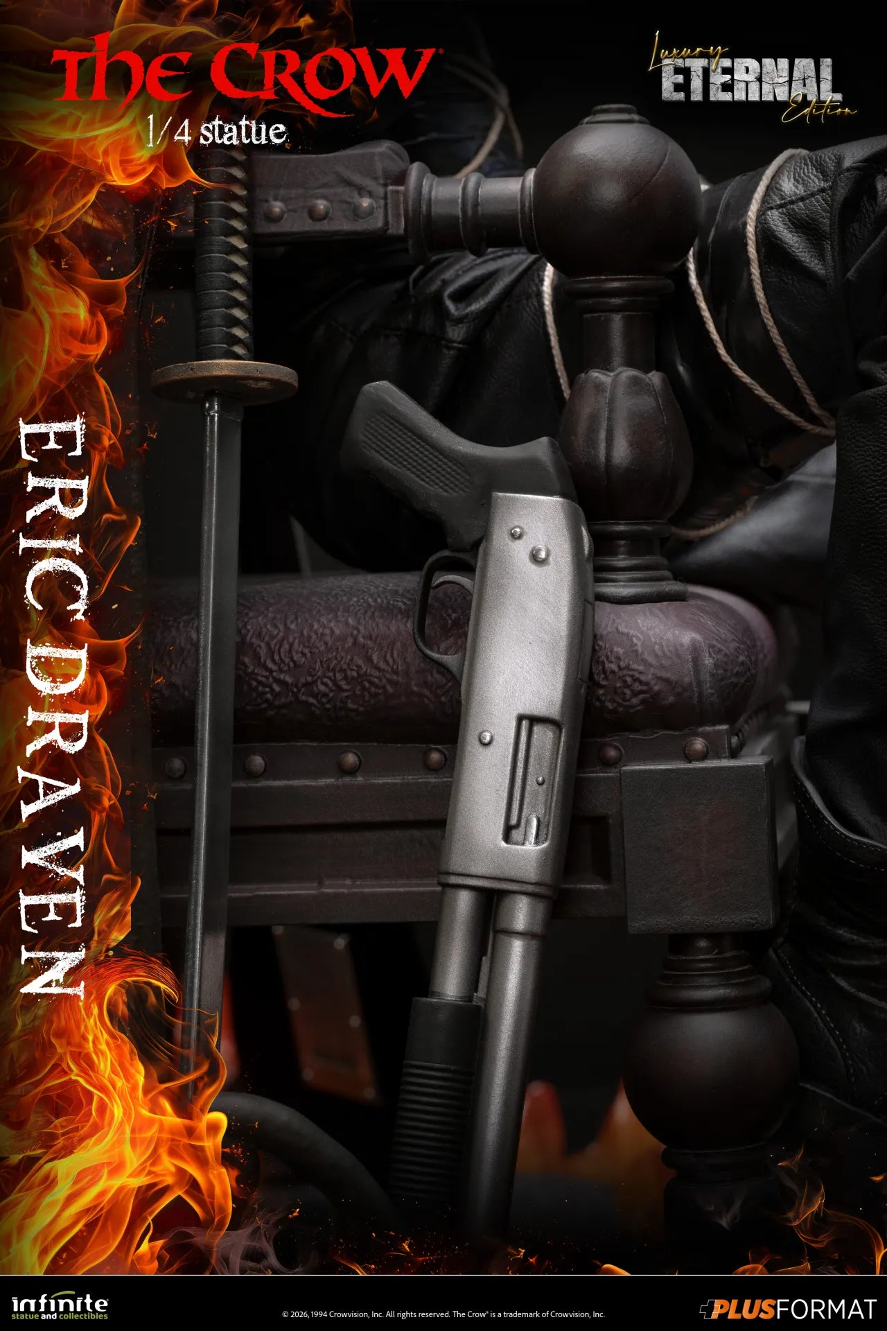 INFINITE STATUE CROW ERIC DRAVEN LUXURY ETERNAL EDITION PLUS FORMAT 1/4 STATUA reg.base 52x51x42.5cm - flame base 56x51x57cm