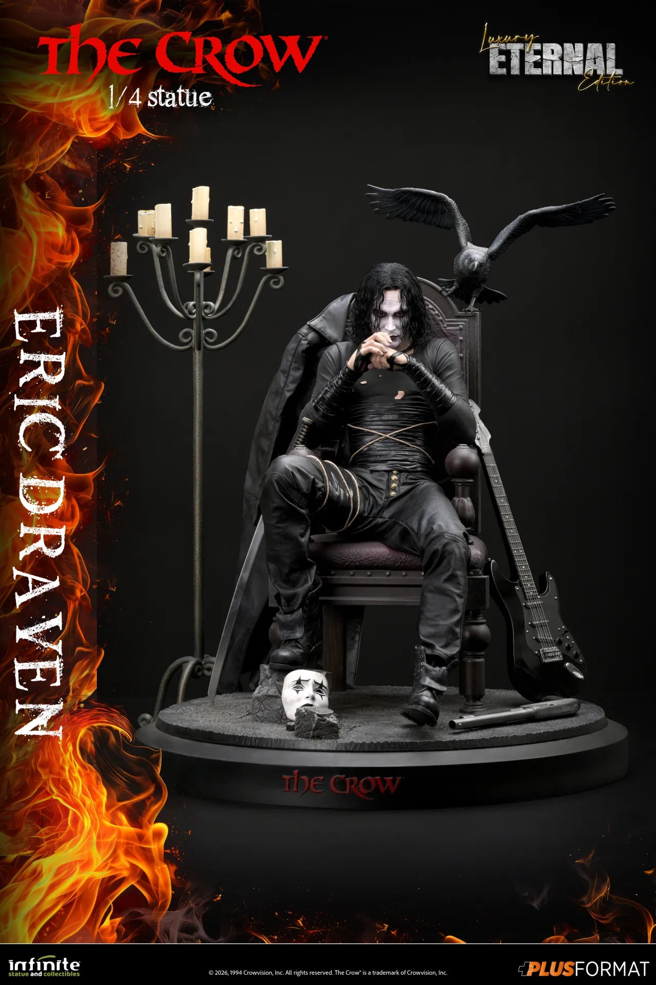 INFINITE STATUE CROW ERIC DRAVEN LUXURY ETERNAL EDITION PLUS FORMAT 1/4 STATUA reg.base 52x51x42.5cm - flame base 56x51x57cm