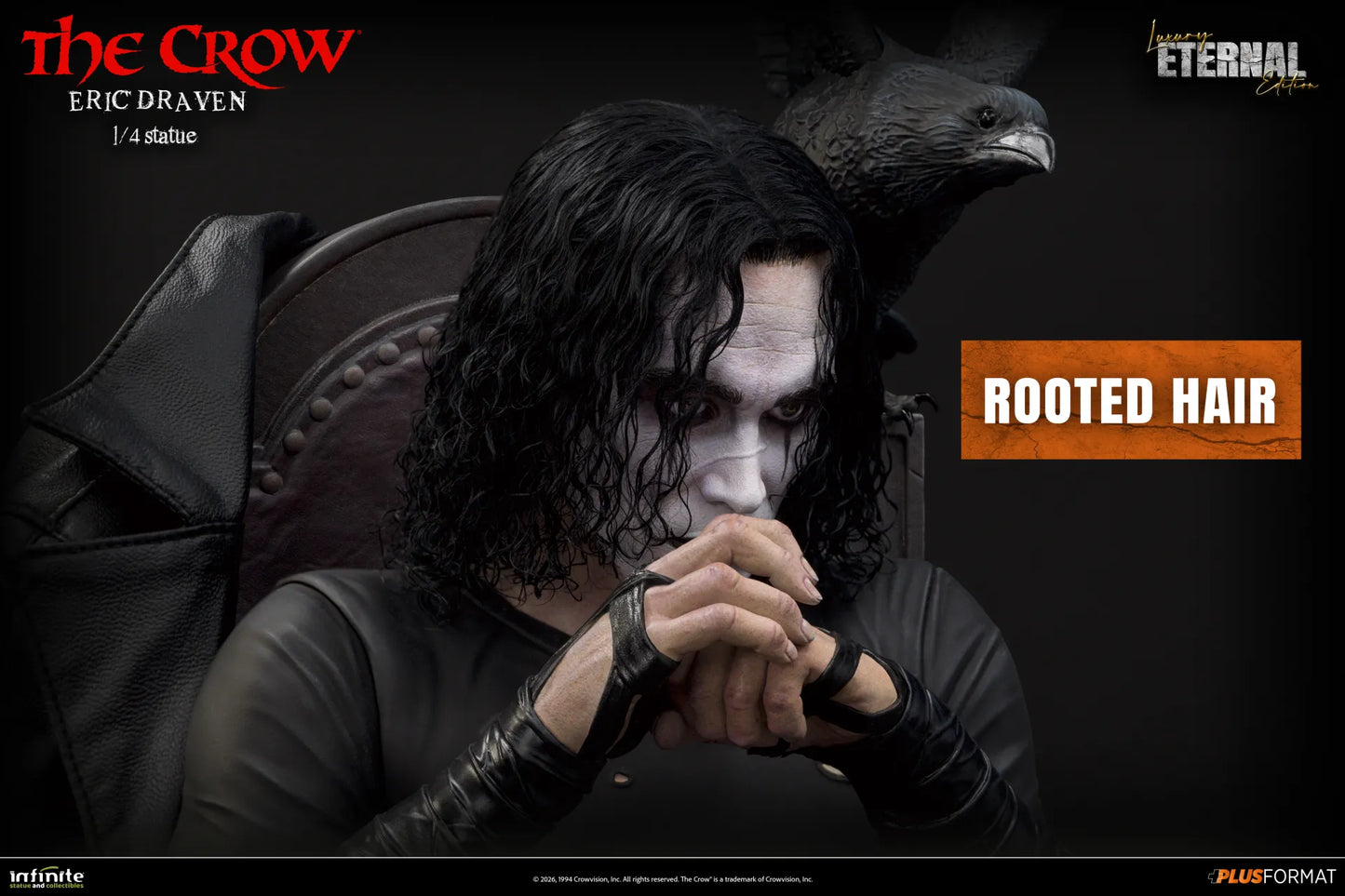 INFINITE STATUE CROW ERIC DRAVEN LUXURY ETERNAL EDITION PLUS FORMAT 1/4 STATUA reg.base 52x51x42.5cm - flame base 56x51x57cm