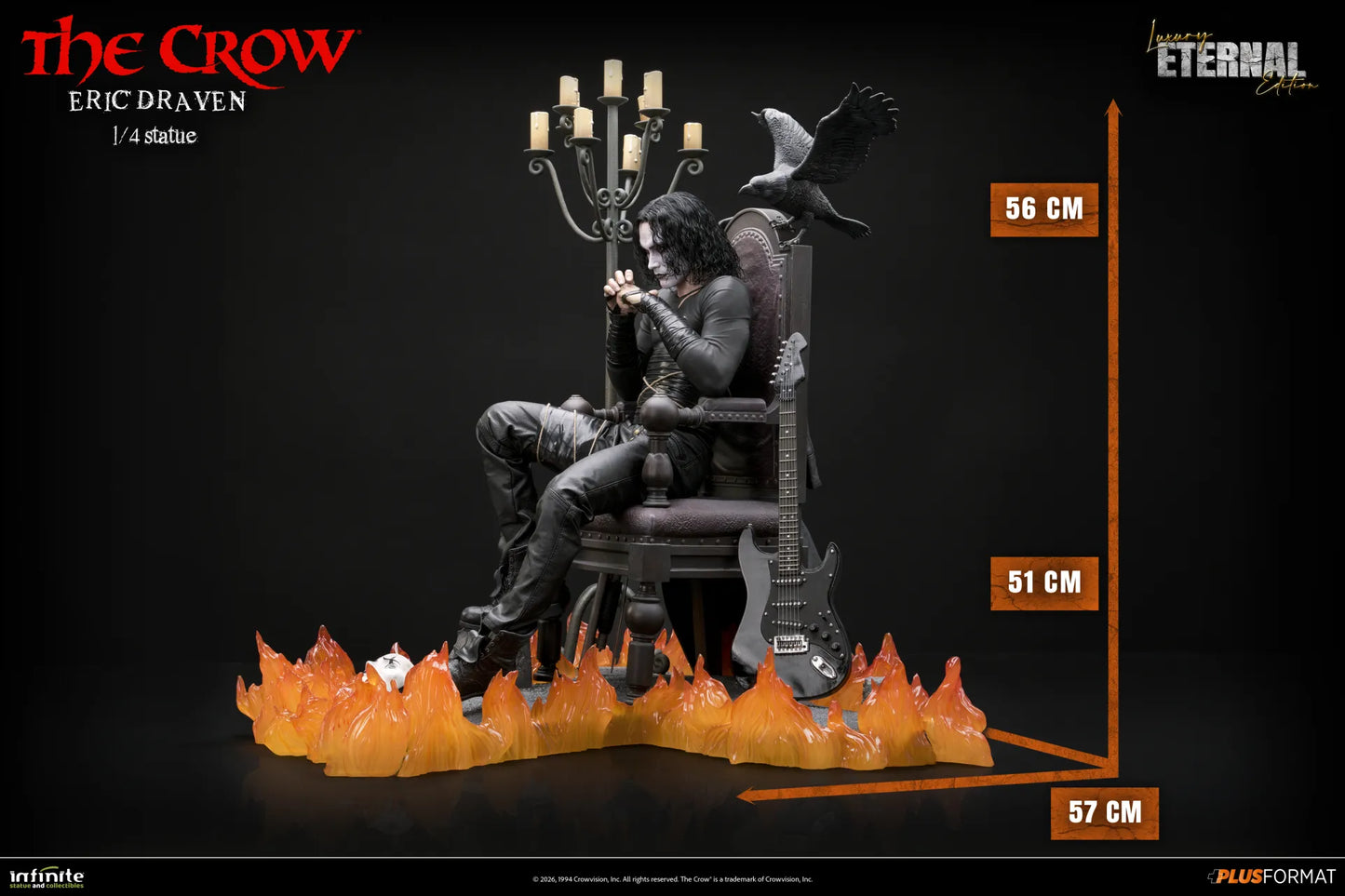 INFINITE STATUE CROW ERIC DRAVEN LUXURY ETERNAL EDITION PLUS FORMAT 1/4 STATUA reg.base 52x51x42.5cm - flame base 56x51x57cm