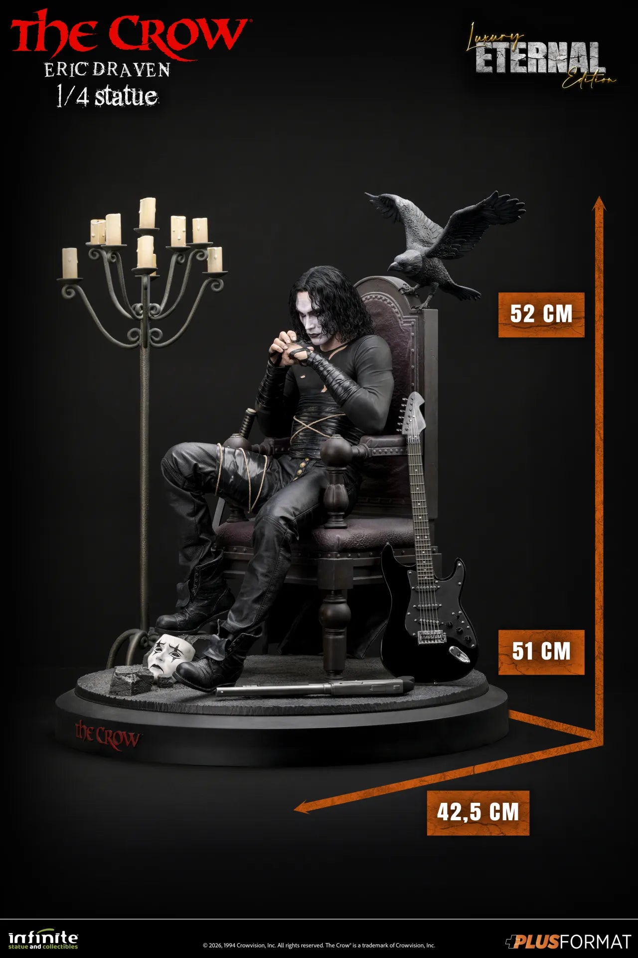 INFINITE STATUE CROW ERIC DRAVEN LUXURY ETERNAL EDITION PLUS FORMAT 1/4 STATUA reg.base 52x51x42.5cm - flame base 56x51x57cm