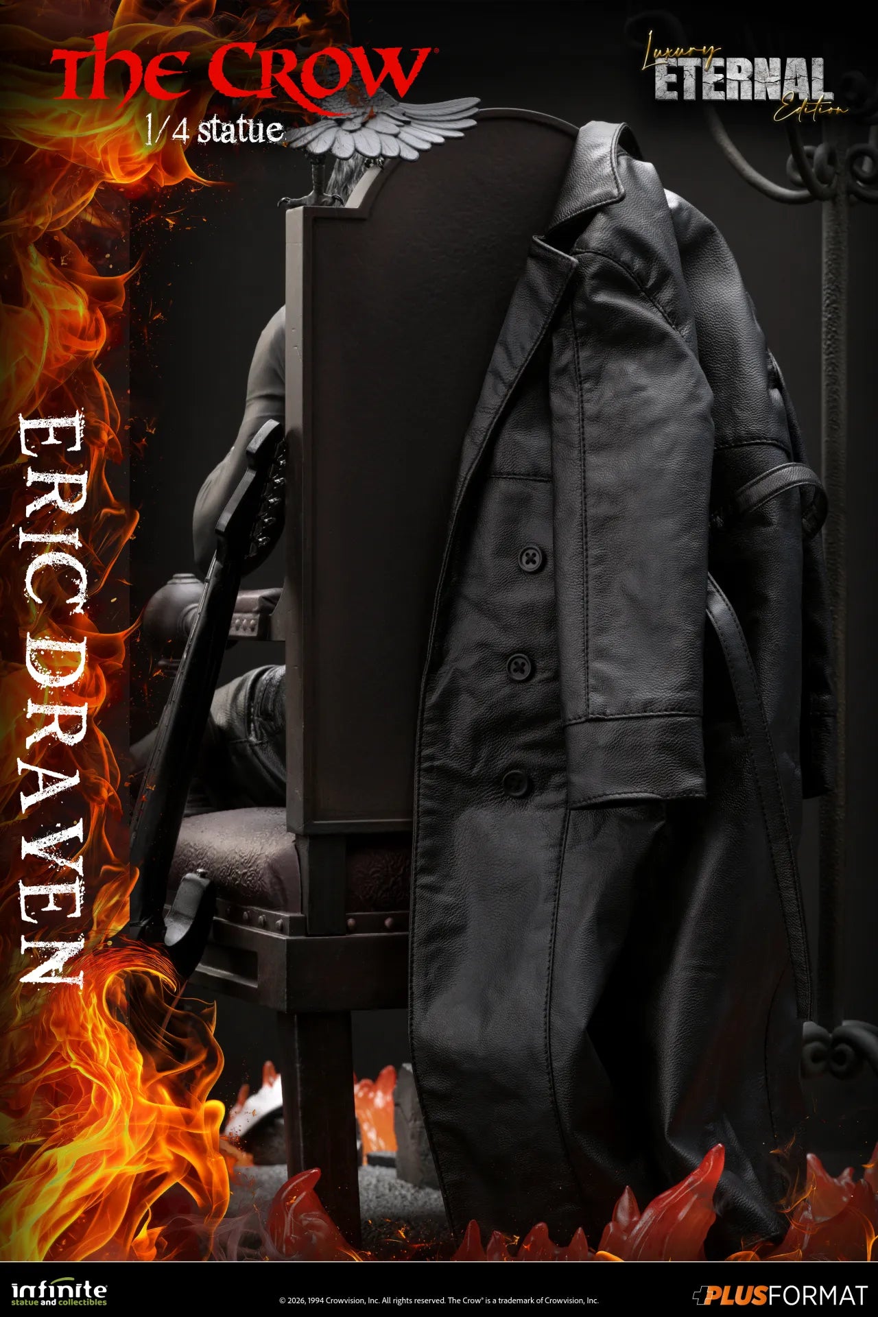 INFINITE STATUE CROW ERIC DRAVEN LUXURY ETERNAL EDITION PLUS FORMAT 1/4 STATUA reg.base 52x51x42.5cm - flame base 56x51x57cm