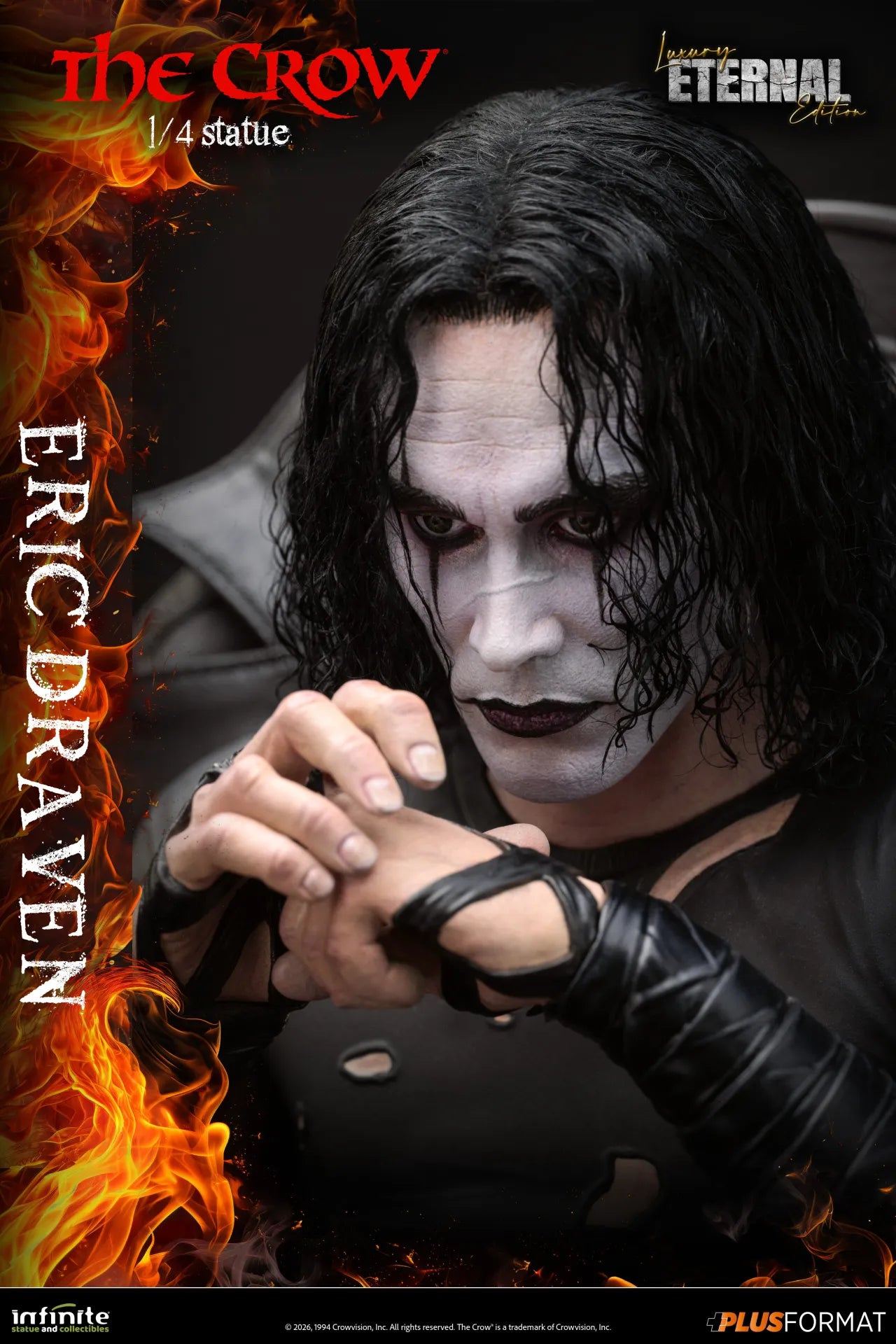 INFINITE STATUE CROW ERIC DRAVEN LUXURY ETERNAL EDITION PLUS FORMAT 1/4 STATUA reg.base 52x51x42.5cm - flame base 56x51x57cm