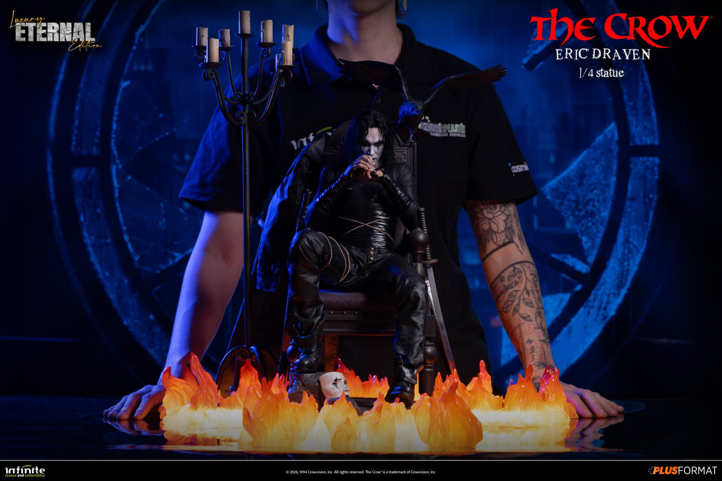 INFINITE STATUE CROW ERIC DRAVEN LUXURY ETERNAL EDITION PLUS FORMAT 1/4 STATUA reg.base 52x51x42.5cm - flame base 56x51x57cm