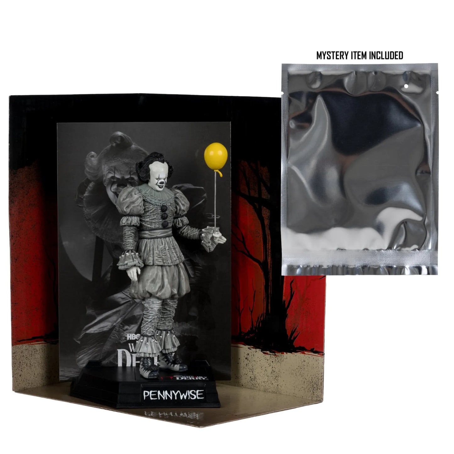 MCFARLANE TOYS 25 MOVIE MANIACS 6INCH POSED WELCOME DERRY WV2 PENNYWISE BLACK&WHITE STATUA 16 cm
