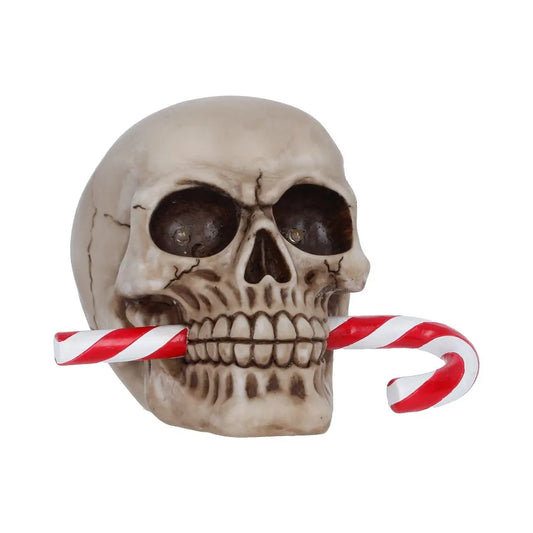 NEMESIS NOW FROSTBITE CANDY CANE LED SKULL FIGURA 12 cm