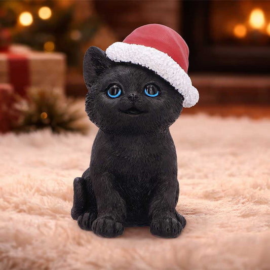 NEMESIS NOW BLACK CAT SANTA HAT FIGURA 18cm