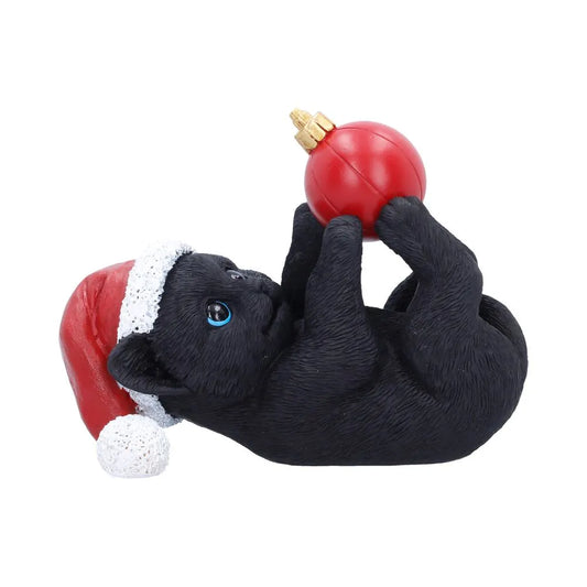 NEMESIS NOW BLACK CAT SANTA HAT PLAYING BAUBLE FIGURA 13.5 cm