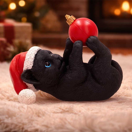 NEMESIS NOW BLACK CAT SANTA HAT PLAYING BAUBLE FIGURA 13.5 cm