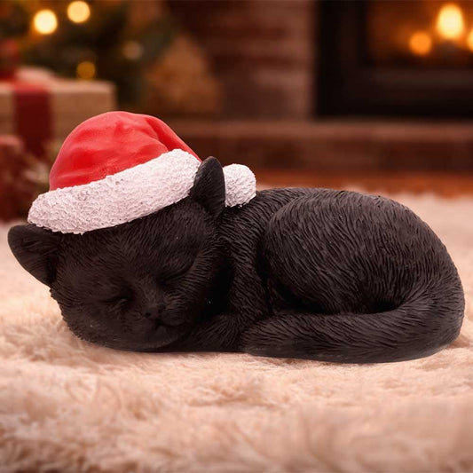NEMESIS NOW BLACK CAT SLEEPING SANTA HAT FIGURA 9.5 cm