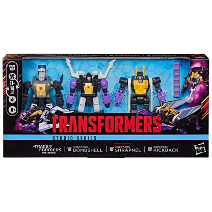 TRANSFORMERS THE MOVIE MTMTE INSECTICONS BOMBSHELL SHRAPNEL AND KICKBACK ACTION FIGURES