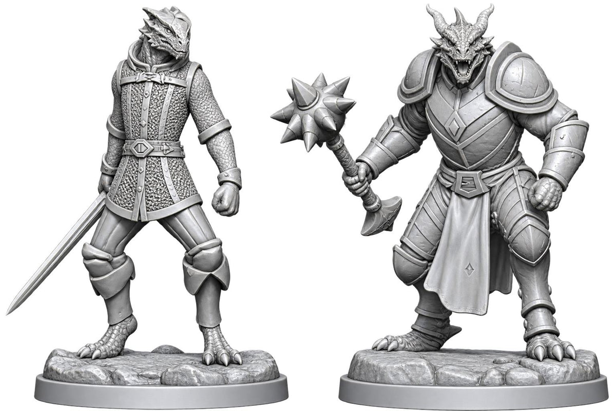 WIZKIDS - THE ELDER SCROLLS - SKYRIM D&D NOLZUR MM DRAGONBORN PALADIN & DRAGONBORN SQUIRE MINI FIGURA 5 cm