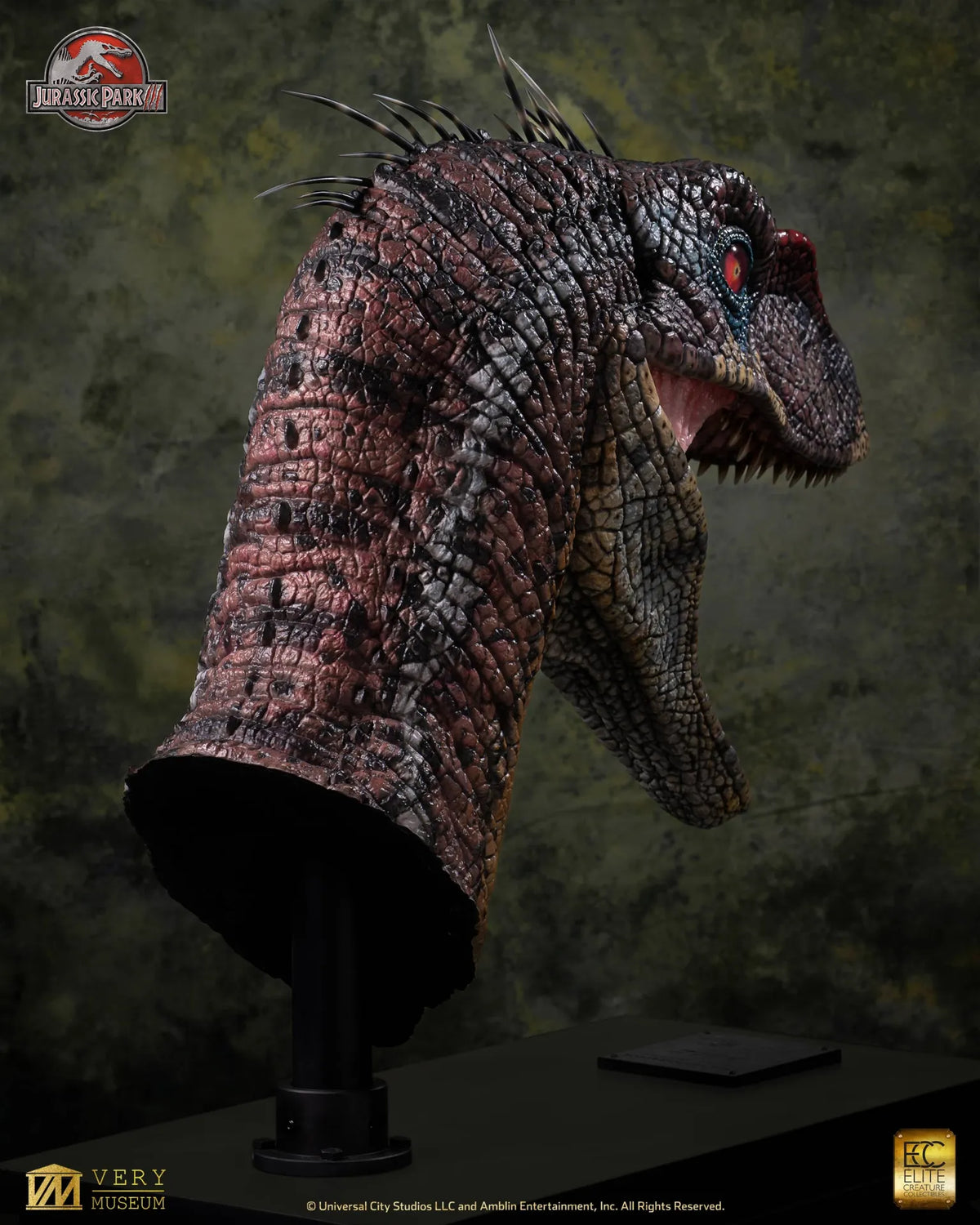 ELITE CREATURE COLLECTIBLES - JURASSIC PARK JURASSIC PARK 3 MALE ALPHA VELOCIRAPTOR BLOOD KNIGHT BUST BUSTO 83 cm