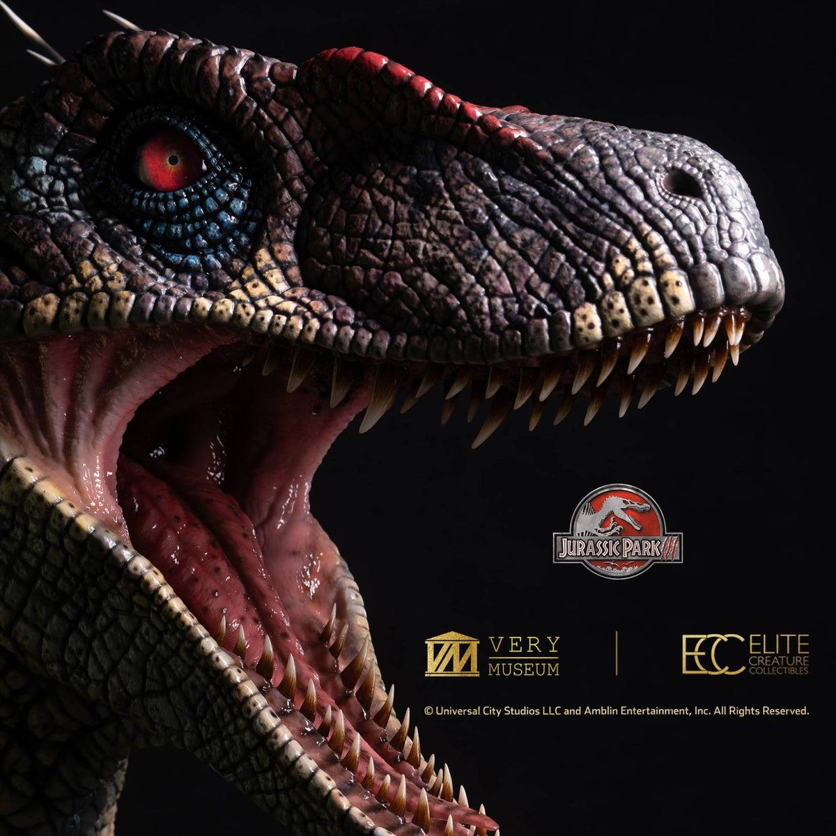 ELITE CREATURE COLLECTIBLES - JURASSIC PARK JURASSIC PARK 3 MALE ALPHA VELOCIRAPTOR BLOOD KNIGHT BUST BUSTO 83 cm