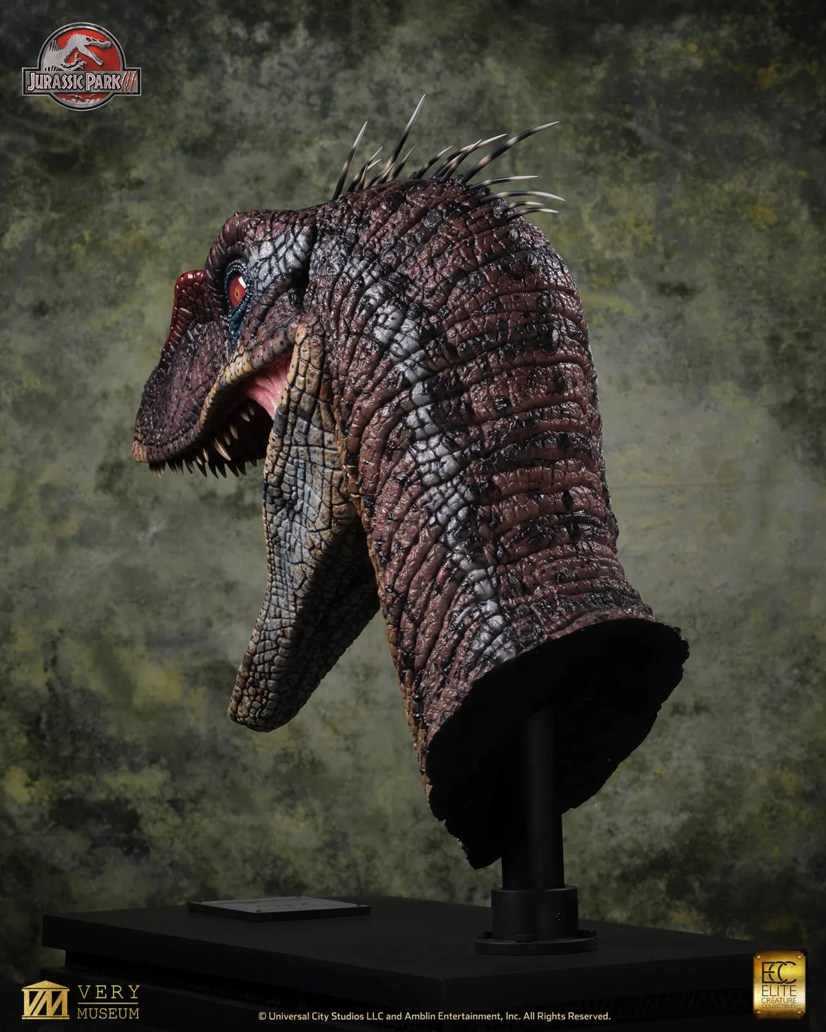 ELITE CREATURE COLLECTIBLES - JURASSIC PARK JURASSIC PARK 3 MALE ALPHA VELOCIRAPTOR BLOOD KNIGHT BUST BUSTO 83 cm