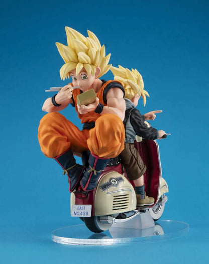 MEGAHOUSE SON GOKU & SON GOHAN DRAGON BALL Z DSK REAL MCCOY EX SUPER SAIYAN BIKE VER. STATUA 11 CM