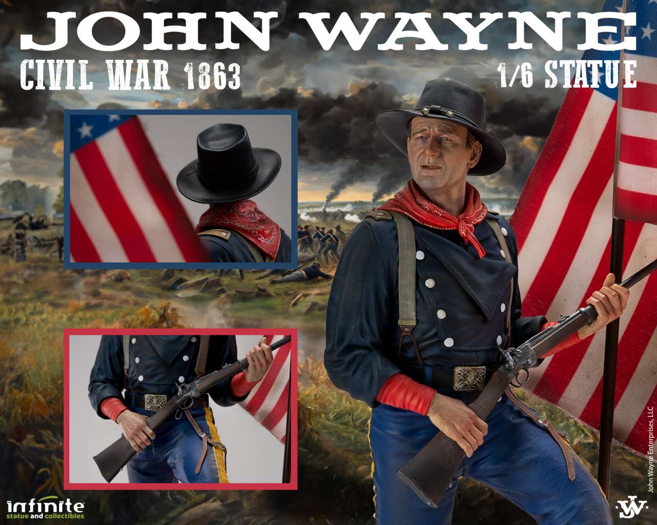 INFINITE STATUE JOHN WAYNE CIVIL WAR 1863 1/6 STATUA 48 h x 15 x 15 cm / 18.90 h x 5.90 x 5.90 inch