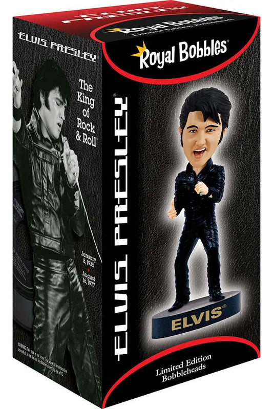 ROYAL BOBBLE ELVIS BLACK LEATHER BOBBLE HEAD HEADKNOCKER 15 cm